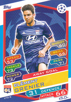 Clement Grenier Olympique Lyonnais 2016/17 Topps Match Attax CL Away Goal #LYO08